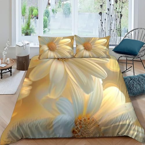Housse de couette fleurs blanches microfibre 260x220cm infroissable avec zip - 3