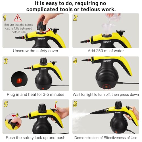 Handheld Steam Cleaner, Steamer for Cleaning, Multipurpose Portable Steam Cleaners for Home Use with Safety Lock and 10 Accessory Kit to Remove Grime, Grease, and More, Save Time and Effort