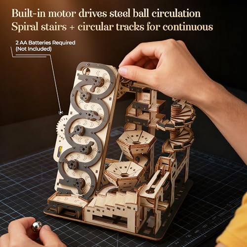 WDPINTU 3D Wooden Puzzles for Adults Electric Rolling Ball Maze Kit, Mechanical Kinetic Art Building Set, DIY Brain Teaser Puzzle, Desk Decor for Home Office, Creative Gift for Teens Adults Ages 14+