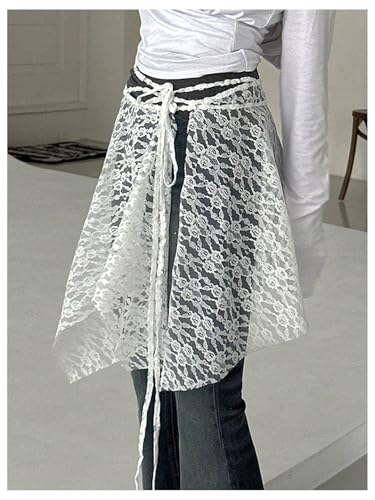 GORGLITTER Women's Floral Lace Sheer Wrap Skirt Criss Cross Tie Front Asymmetrical Skirts2