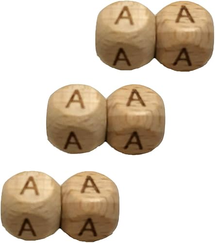 Miniatura 4 de Arakierst - 50 cuentas de madera del alfabeto de 0.472 pulgadas cuadradas de madera de haya una letra A E I O U para hacer joyas, nombres, collares