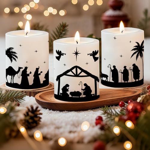 BETESSIN Rub on Sticker Weihnachten - 3 Bögen Kerzen Tattoos mit...