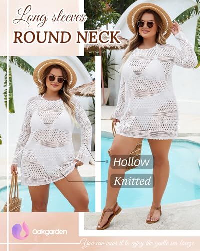 Women's Plus Size Swimsuit Cover Up Crochet Bathing Suit Coverups Hollow Out 2025 Long Sleeve Beach Dress Swimwear3