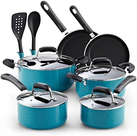 Cook N Home 12-Piece Nonstick Stay Cool Handle Cookware Set, Turquoise