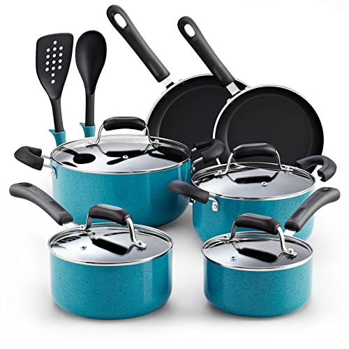Cook N Home 12-Piece Nonstick Stay Cool Handle Cookware Set, Turquoise #TOP23