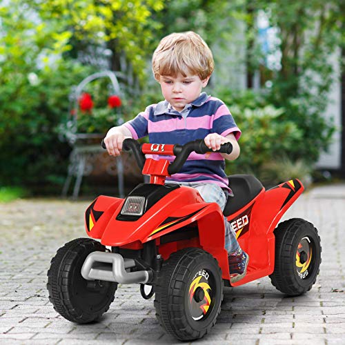 GOPLUS 6V Elektro Kindquad ATV mit Vor- und Rückwärtsschalter, Miniquad Kinderauto, Elektrofahrzeug aus PP + Stahl, Elektro Motorrad für Kinder ab 3 Jahre bis zu 30kg tragbar, 73x40x44,5cm (Rot) – Bild 7