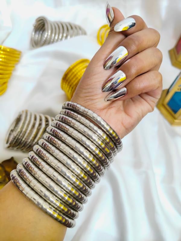 Image of Designer Silver Polish Spiral Twist Bracelets Boho Oxidised Snake Pattern Kara Kada Set for Women & Girls Traditional Cuff Bracelets,Metal Churiya Set for Women & Girls Pack of 1