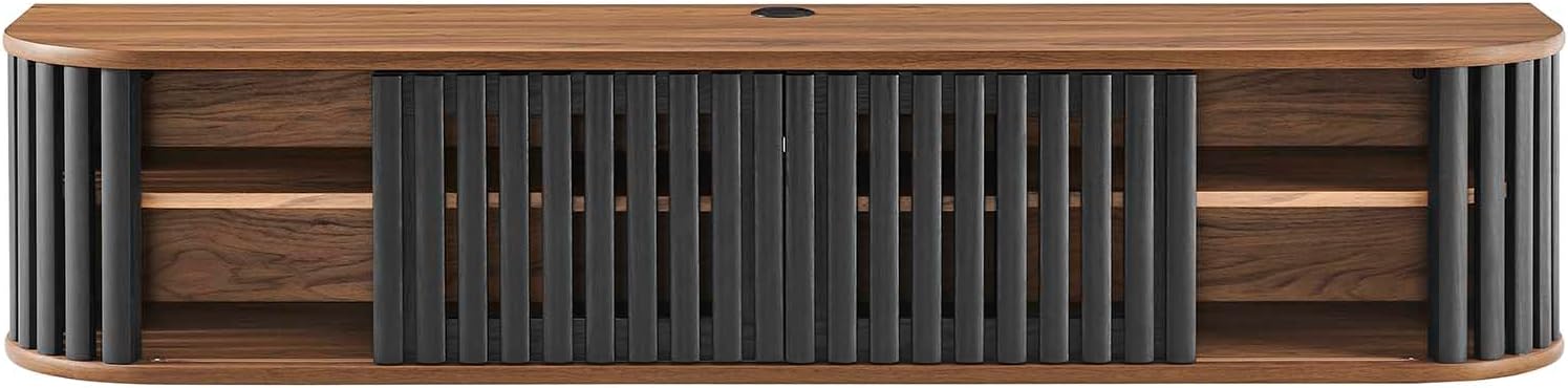 Modway Fortitude Wall-Mounted Wood TV Stand for TVs up to 70" in Walnut/Black