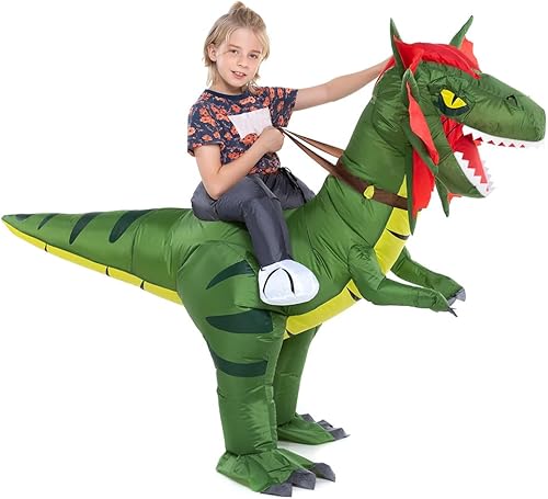 Miniatura 2 de HSCTEK Disfraz inflable de dinosaurio para niños, T-rex, velociraptor, triceratops, dilophosaurus, pteranodon, carnotaurus