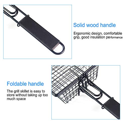 KKmoon Cesta de churrasco antiaderente para grelhar com tampa de metal Cesta de churrasco com cabo d
