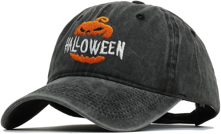 Embroidered Halloween Baseball Cap Vintage Ghost Denim Hat Adjustable Embroidery Pumpkin Dad Hats for Men Women