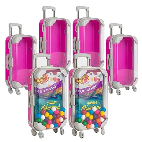 Hammont Mini Suitcase Party Favor Box – Little Luggage with Wheels for Gifts, Candy, Lashes, and Travel-Themed Favors | 2.95" x 1.38" x 6.7", 6 Pack (Pink)