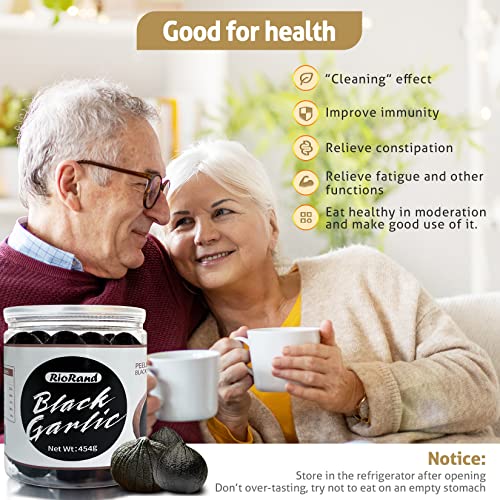 RioRand Black Garlic 454g Whole Peeled, 90-Day Aged 1 Lb Jar, No Added Preservatives, Ready to Eat