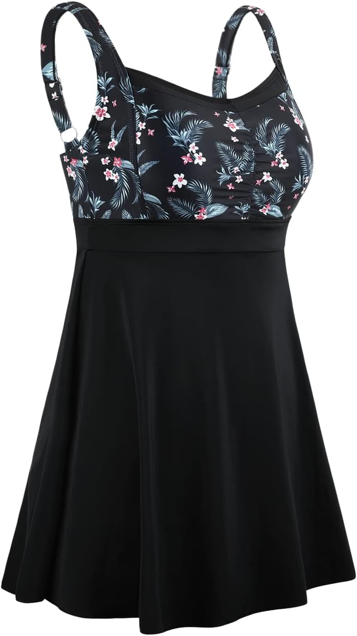 Septangle Vintage One Piece Swimdress Slimming Tummy Control Shaping Swimsuit Bathing Suit - Image 3