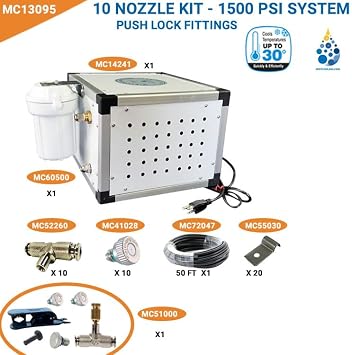 High Pressure Misting System 1500 PSI - Patio Misting System | Restaurant Misting System | Industrial Misting System | with Stainless Steel Misting Nozzles | Flexible (40 Feet - 10 Nozzles)