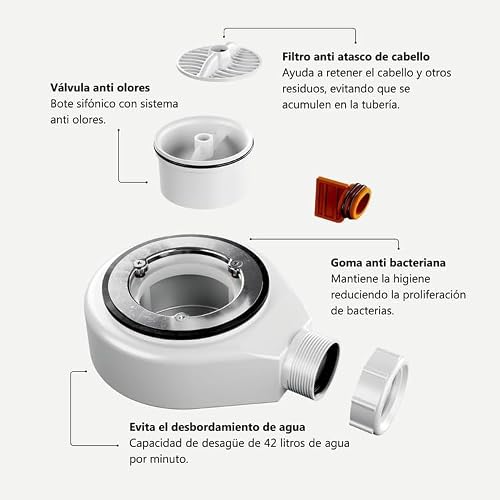Miniatura 7 de Bellobath - Plato De Ducha De Resina Antideslizante - Textura Pizarra Suave - Plato Ducha Incluye Válvula Desagüe Y Rejilla- Blanco - 90 X 160 Cm