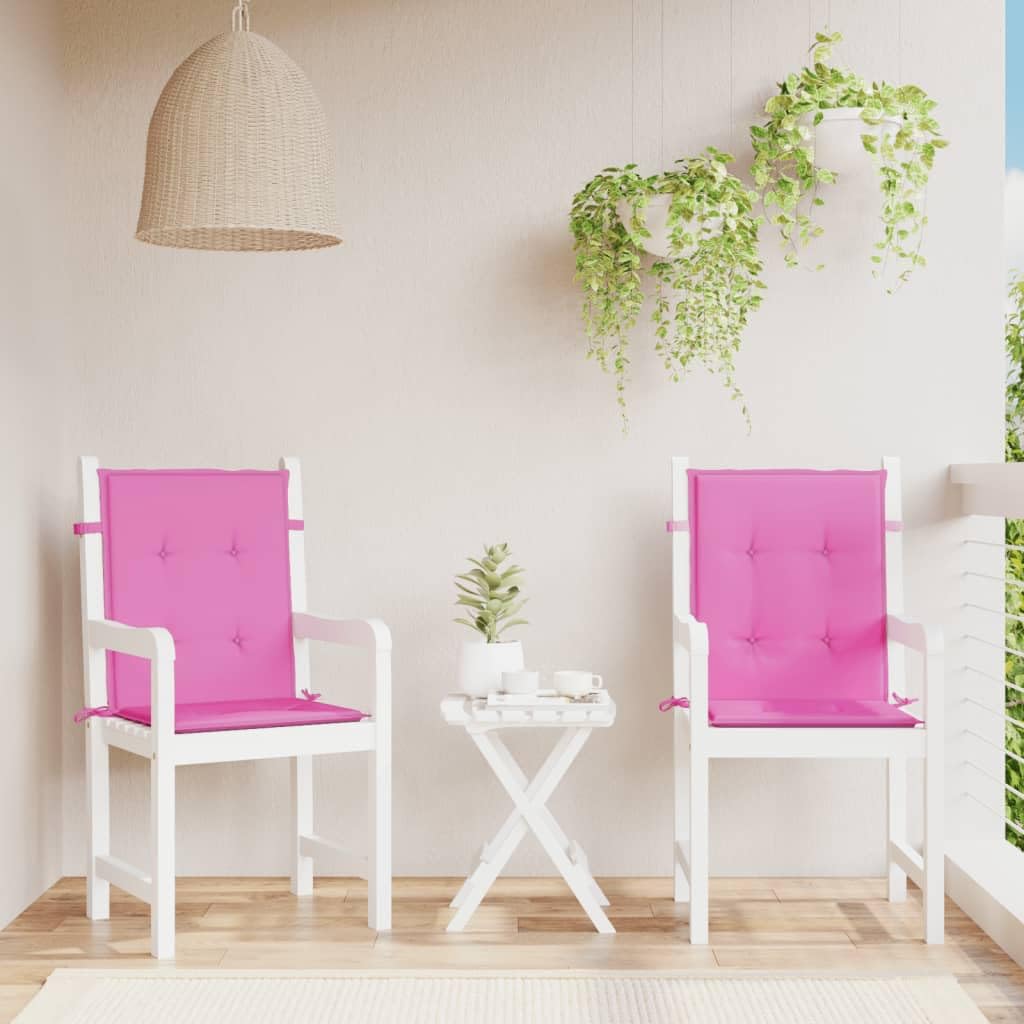 Set di 2 cuscini per sedia a schienale basso, 100 x 50 x 4 cm, in 100% poliestere, con fibra di schiuma, antiscivolo, per sedie da giardino, balcone e terrazza, colore rosa