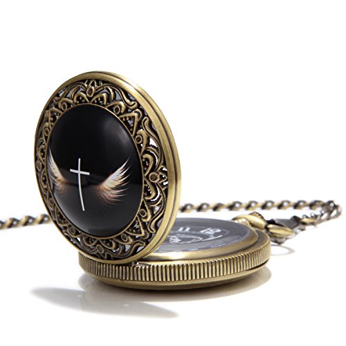 SEWOR Bronce Esmalte Craft patrón Japón Movimiento de Cuarzo Reloj de Bolsillo con Cadena Doble (Metal y Piel) - Imagen 4