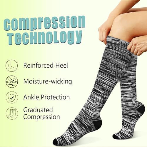 Image of 7 Pack Copper Knee High Compression Socks For Men & Women - Best For Running,Athletic,Medical,Pregnancy and Travel -15-20mmHg