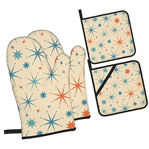 Oven Mitts And Pot Holders Sets Abstract Boho Non-Slip Heat Resistant Oven Gloves And Anti Scald Hot Pads For Kitchen Cooking Baking Grilling Bbq (4 Pcs Set) #TOP1