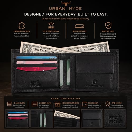 Image of URBAN HYDE Premium Genuine Leather Belt & Thread Work | Wallet Combo for Men | Leather Wallet and Belt Gift Set | Stylish Men Leather Combo Gift for Birthday, Anniversary & Office | Black