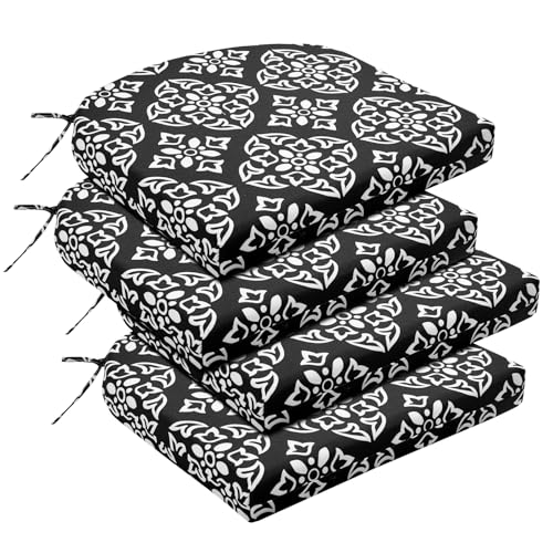 Image of Basic Beyond Outdoor Chair Cushions Set of 4, Outdoor Cushions for Patio Furniture, Water Resistant Patio Chair Cushions with 2 Ties, 17x16x2, Medallion