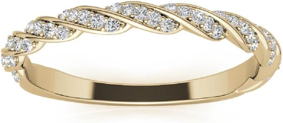 18K Solid Yellow Gold, Wedding Band for Her, Moissanite Diamond Solitaire Propose Ring, Round Cut 0.20 CT Full Eternity Band, Engagement Ring Bridal Handmade Band, Ring's Women