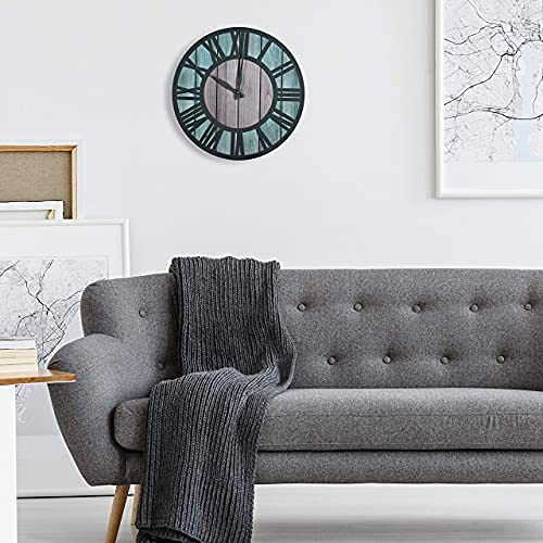 Royal Sparrow Designs Large Modern Farmhouse Wall Clock-Metal & Wood, Turquoise And Grey, Silent Battery Operated Clock For Kitchen & Living Room Decor (20 Inches) #TOP5