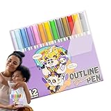 Outline Pens – Double linee Outline Pen | Shimmer Markers Set | Doodle Drawing Outline Markers | | Kunstprodukte für Grußkarten | Handtagebücher | Zeichnungsmarker geeignet für Schüler
