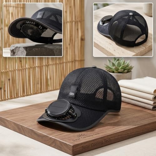 Vilgftyiet Casquette de baseball respirante avec ventilateur intégré pour les journées chaudes, protection UV, visière de sport pour randonnée, pêche, course à pied, design léger réglable (noir) – vue 3