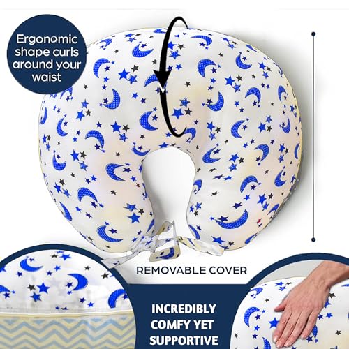 Image of VParents Multipurpose Baby Feeding Nursing Cum Maternity Pillow for New Born Cotton, Recommended for Maternity, Nursing, Medical Galaxy (Blue) 110707