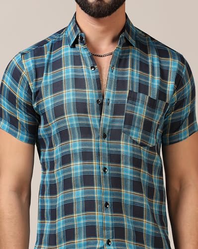 Image of TOPLOT Men's Regular Fit Casual Shirt Checks Design with Spread Collar & Half Sleeves