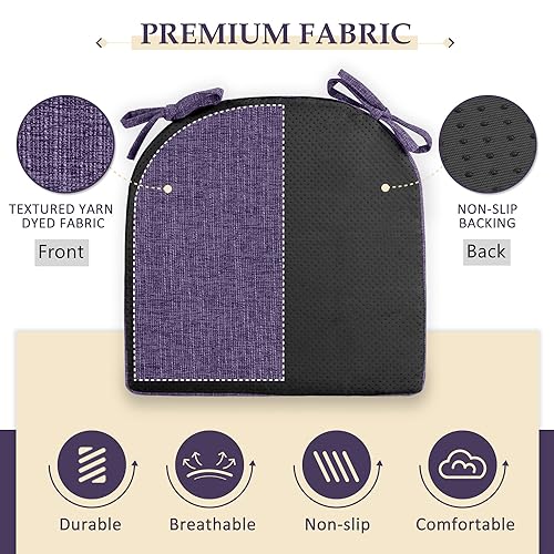 Image of Wellsin Chair Cushions for Dining Chairs 4 Pack - Kitchen Chair Cushions with Ties and Non-Slip Backing - Dining Chair Pads 16 inchX16 inchX2 inch, Purple