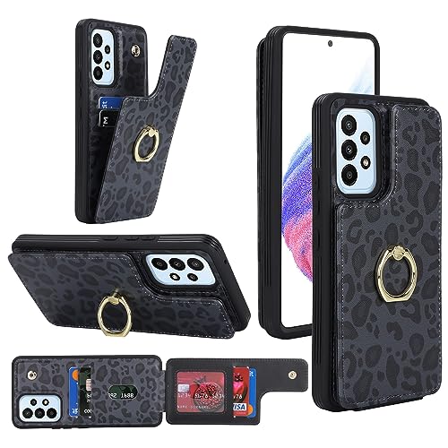 Image of for Samsung Galaxy A53 5G Case with Card Holder,Galaxy A53 5G Case Wallet for Women,Credit Card Holder,Ring Stand,Cute Phone Wallet Cases 6.5 inch(Black Leopard)
