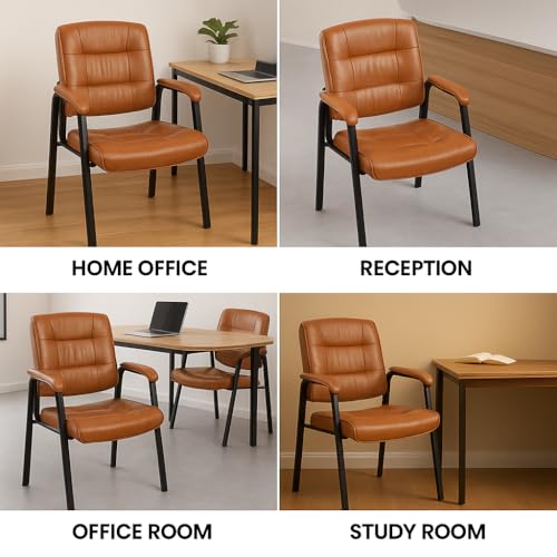 Naomi Home Faux Leather Stackable Office Guest Chairs – Reception Chairs with Armrests for Lobby, Clinic, Medical Waiting Room or Conference Room Seating - Caramel, Set of 8 - Thumbnail 4