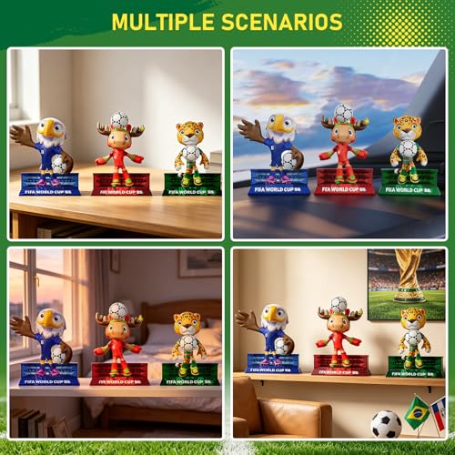 Sanyetral FIFA World Cup 2026 3PCS Maskottchenfiguren für Erwachsene, Mehrfarbig, beinhaltet Clutch, Zayu, Maple,Court-Set A (6 cm)