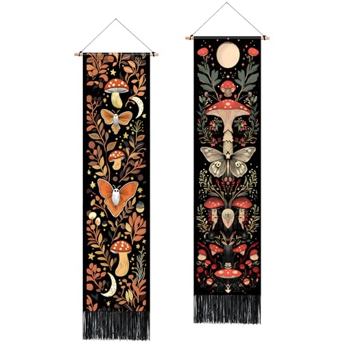 AOHMPT Pack of 2 Long Vertical Tapestry,Nature Landscape Tapestry with Serene Mountain River, Moon & Sun Motifs,Traditional Ink Painting Wall Art,Zen Aesthetic Wall Hanging for Living Room Bedroom Decor 13" W x 51" H"
