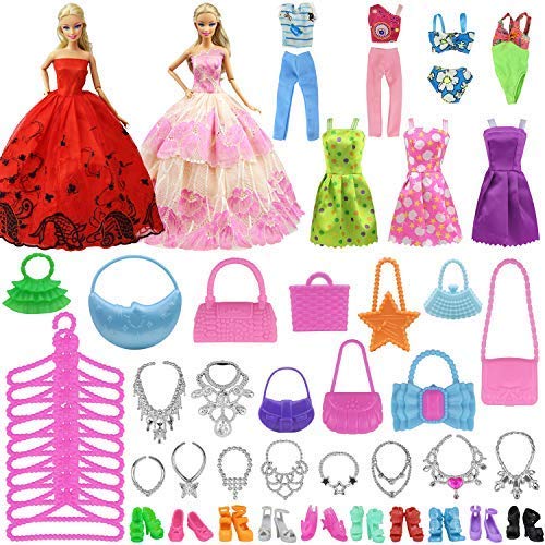ZITA ELEMENT Doll Closet Wardrobe for 11.5 Inch Girl Doll Clothes and Accessories Storage - Lot 101 Items Including Wardrobe, Trunk, Casual Wear, Dress, Swimsuits, Hangers, Shoes, Bags and Necklaces - Thumbnail 3
