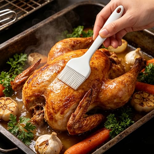 JIAYUET 9 Stück Weiß Silikon Backpinsel Set, 9/7/3cm Breiter Silikonpinsel Küche, 21cm Länge Kochpinsel mit Aufhängeloch für Backen, Grillen, Kochen, BBQ