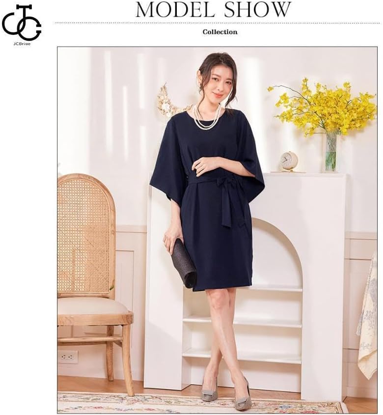 お宅で洗える！パーティードレス 結婚式 服装 袖あり 大きいサイズ お呼ばれ フォーマル ドルマンスリーブ 同窓会 入学式 親族 ワ