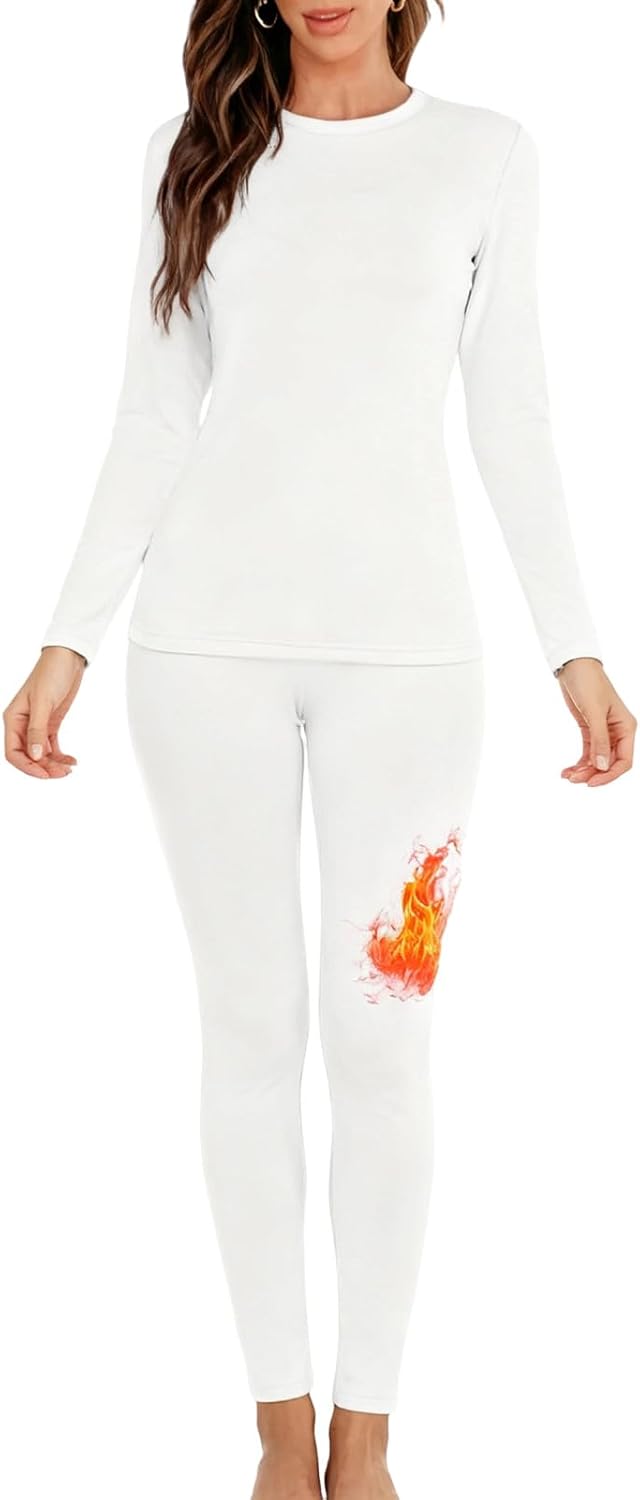 HGps8w Thermal Underwear Set for Women Long Johns Fleece Lined Base Layer Cold Weather Top & Bottom Seamless Pajamas Sets