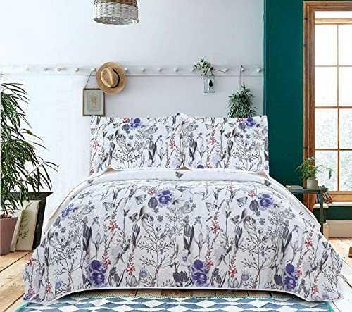 Ycosy Violettes Blumen-Bettwäsche-Set für Doppelbett/Queen-Size, wendbar, Tagesdecke, Tagesdecke, Tagesdecke, Tagesdecke, leicht, Sommerblume, Bettbezug, mit 2 Kissenbezügen Cover