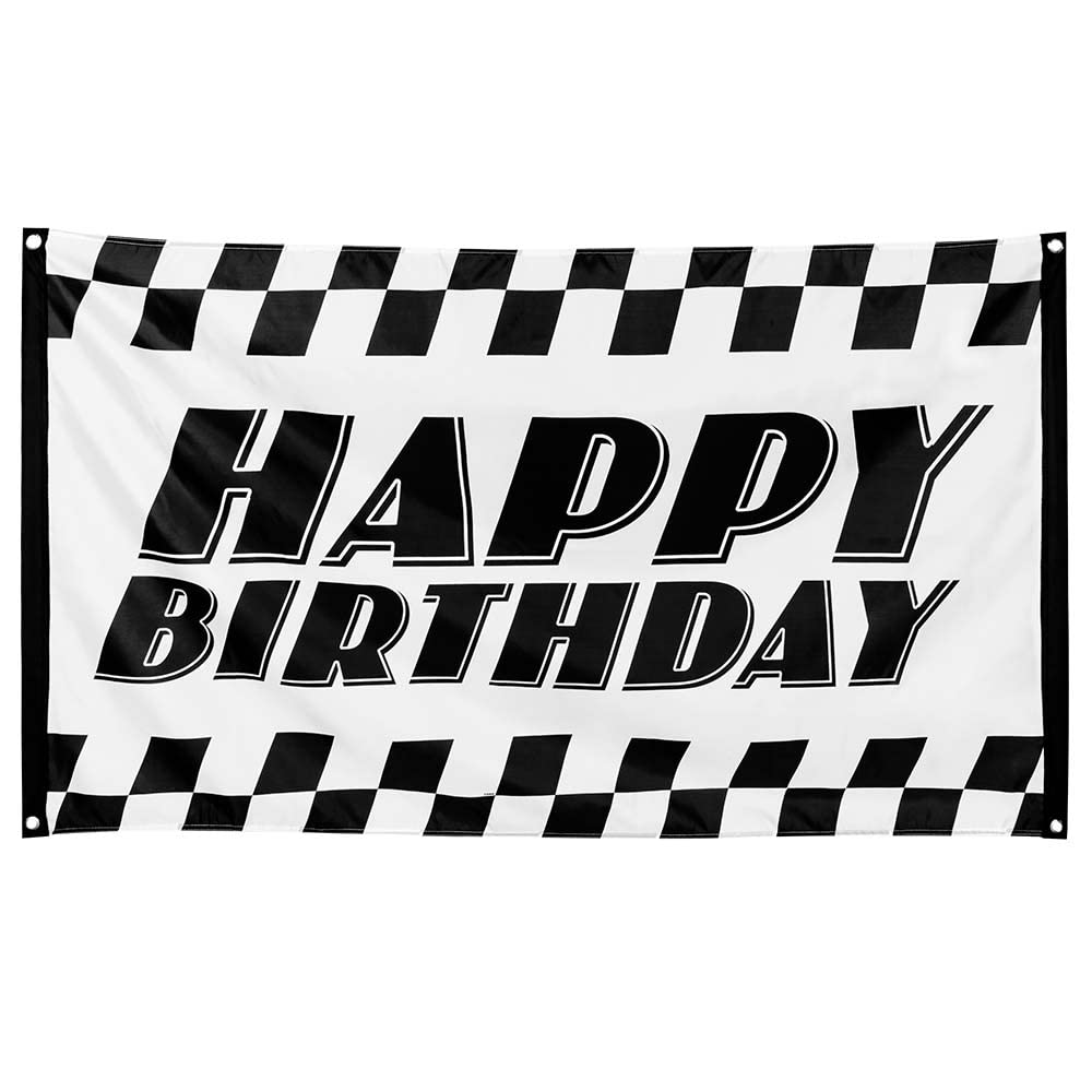Happy Birthday Racing Flag - 90x150cm Polyester Chequered Flag For Kids Birthday Party, Go Kart Theme