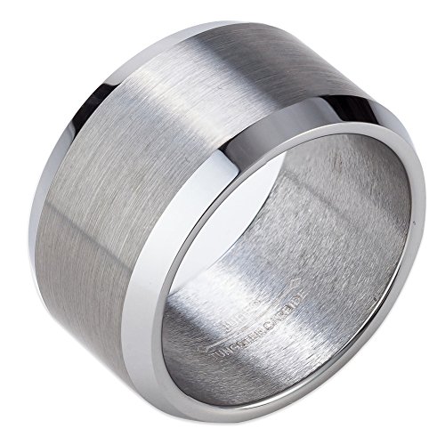 Jude Jewelers 15mm Matte Brushed Tungsten Carbide Wedding Band Classical Simple Plain Ring (Silver, 8.5)