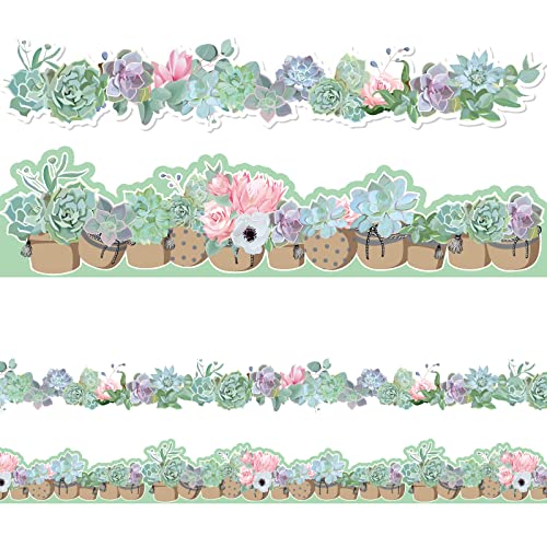 67ft Succulents Bulletin Board Borders Stickers Succulents Cutouts Potted Bulletin Board Decorations Succulent Border Stickers Holiday Borders Border for School Classroom Office Party Wall Decor