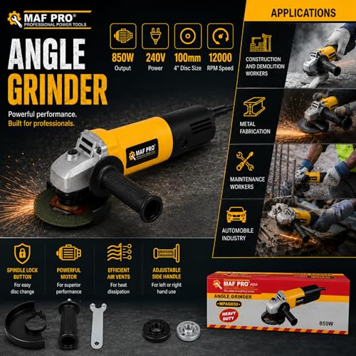 Image of MAF PRO Angle Grinder 850W 100mm Electric Angle Grinding Machine with High Speed Motor | Portable Metal Cutter & Grinding Tool for Cutting, Polishing & DIY Applications