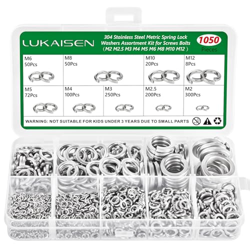 Rondelles Metal, 1050 Pièces Rondelle Inox, rondelles plates et rondelles de sécurité Acier Inoxydable 304, Penny Rondelles, Joint Plat pour Vis et Boulons - M2 M2.5 M3 M4 M5 M6 M8 M10 M12