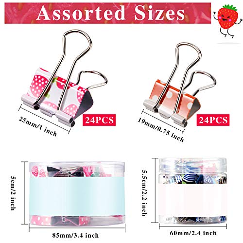 48 Pieces Colorful Binder Clips Paper Clamps 2 Sizes Cute Printing Metal Fold Back Clip Designer Binder Clips With Box For Office, School And Home Supplies, 0.75 Inch And 1 Inch #TOP5