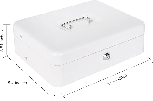 Miniatura 6 de Caja grande con bandeja de dinero y cerradura de metal 11.8 x 9.4 x 3.54 pulgadas, negro + blanco