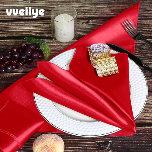 vveiiye 40 Pack Satin Napkins and Napkin Rings Set of 20 Red Satin Table Napkins 17 x 17 Inch, 20Pcs Silky Cloth Napkins for Wedding Party Banquets Dinner by vveiiye - Used condition - Image 7